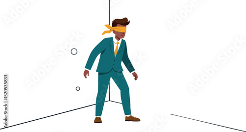 Blindfolded businessman standing confused in corner vector illustration 