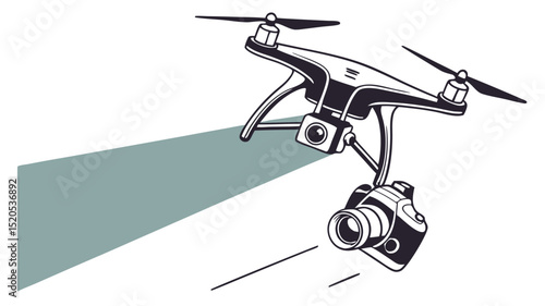 Drone photography aerial footage camera technology videography illustration stock image black and white