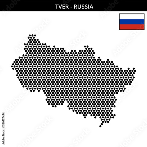 Medium hexagonal dotted map of Tver in Russia
