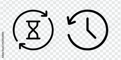 Time Reset Icons Hourglass and Clock