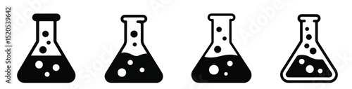 Chemical Flask Vector Icon. Laboratory Flask Icon Set Vector – Science, Chemical, and Experiment Beaker Symbols on Transparent Background