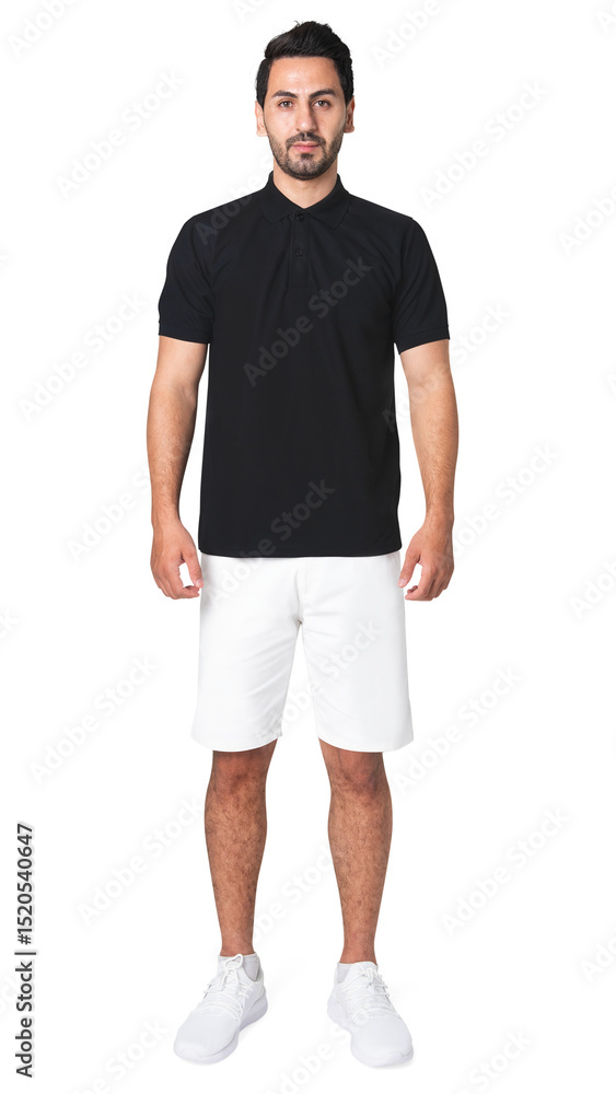 Fototapeta premium Man png mockup in black t-shirt basic wear full body