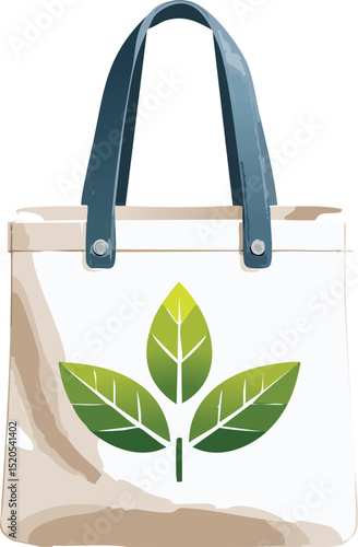 Minimalist Vector Canvas Bag with Green Eco Icon – Flat Reusable Tote Illustration