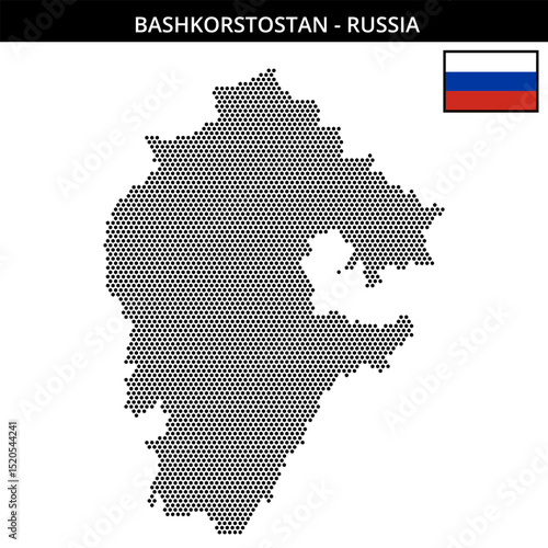 Small hexagonal dotted map of Bashkorstostan in Russia