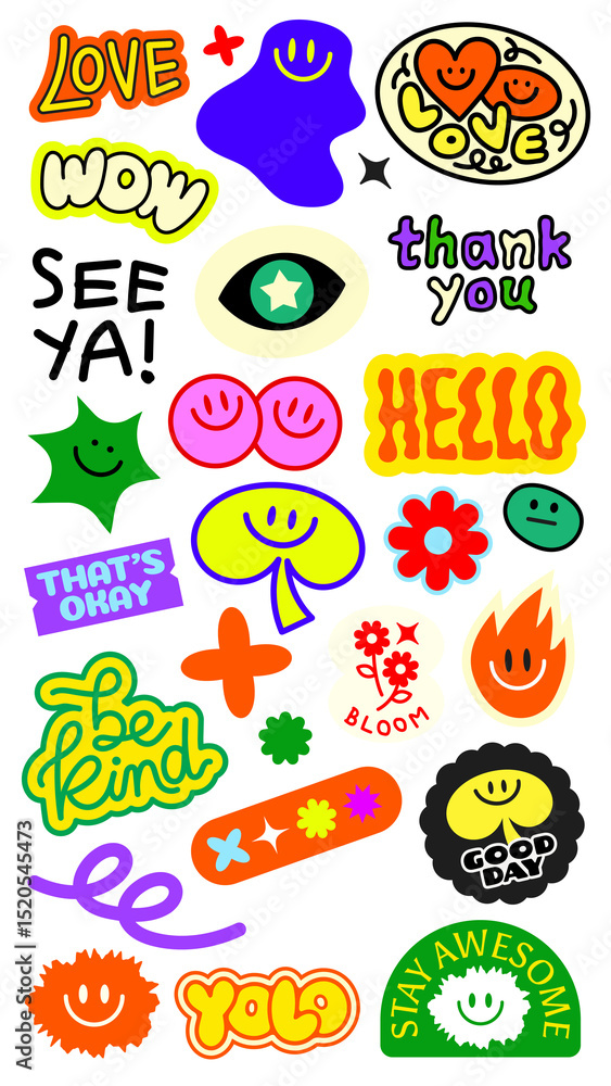 PNG Colorful stickers with positive messages on transparent background PNG Colorful stickers with positive messages on transparent background
