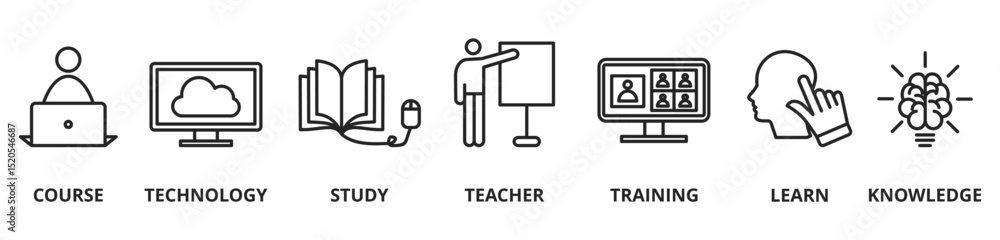 Online education vector illustration concept banner with icons and keywords Online education vector illustration concept banner with icons and keywords