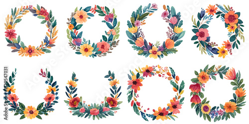 Multiple vector illustrations wreath, watercolor style

