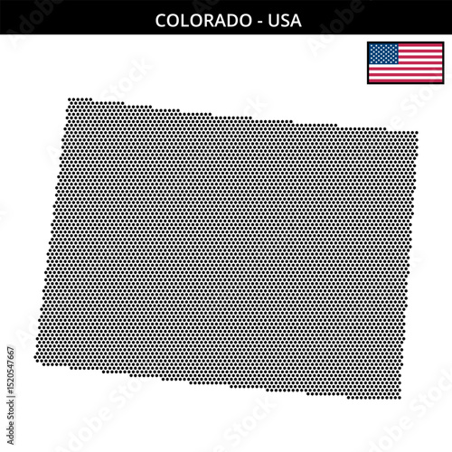 Small hexagonal dotted map of colorado in the USA