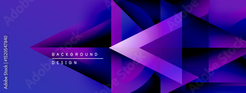 Abstract geometric shapes, vibrant purple hues, dynamic composition. Modern design elements create striking visual effect.