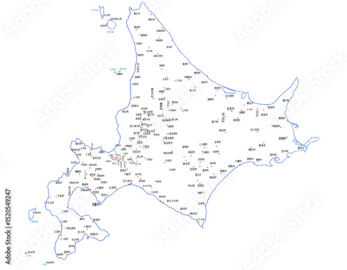 北海道　日本　地図　斑点　白　イラスト