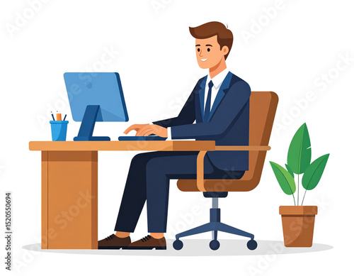 Man working on computer business professional office work vector image