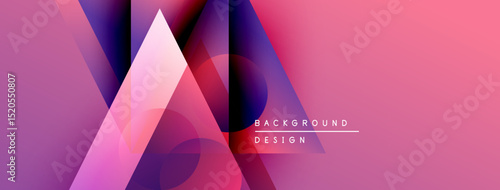 Abstract geometric shapes, pink purple gradient. Modern design elements create dynamic visual impact. Background suggests innovation, technology.