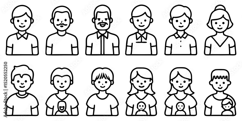 Family and Parenting Line Icon Set – Vector Pictograms with Transparent Background
Family and Parenting Line Icon Set – Vector Pictograms with Transparent Background