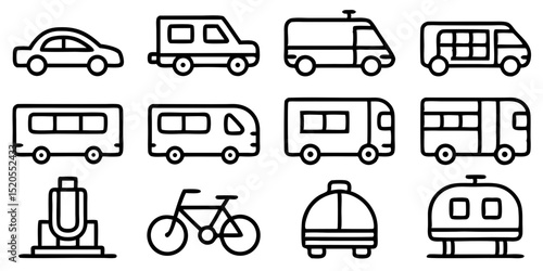 Vehicle and Public Transport Line Icon Set – Vector Pictograms with Transparent Background

