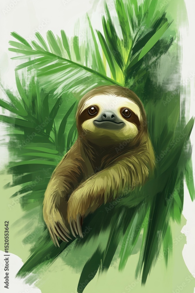 Naklejka premium Digital sloth in a jungle