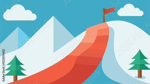 Cartoon Ski Slope Landscape Without White Snow Vector illustration Background