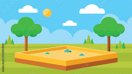 Playful Cartoon Sandbox in Park Under a Clear Sky Vector illustration Background