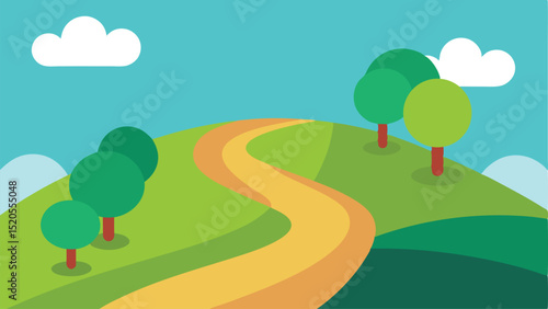 Cartoon Path Winding Up a Steep Green Hill Vector illustration Background