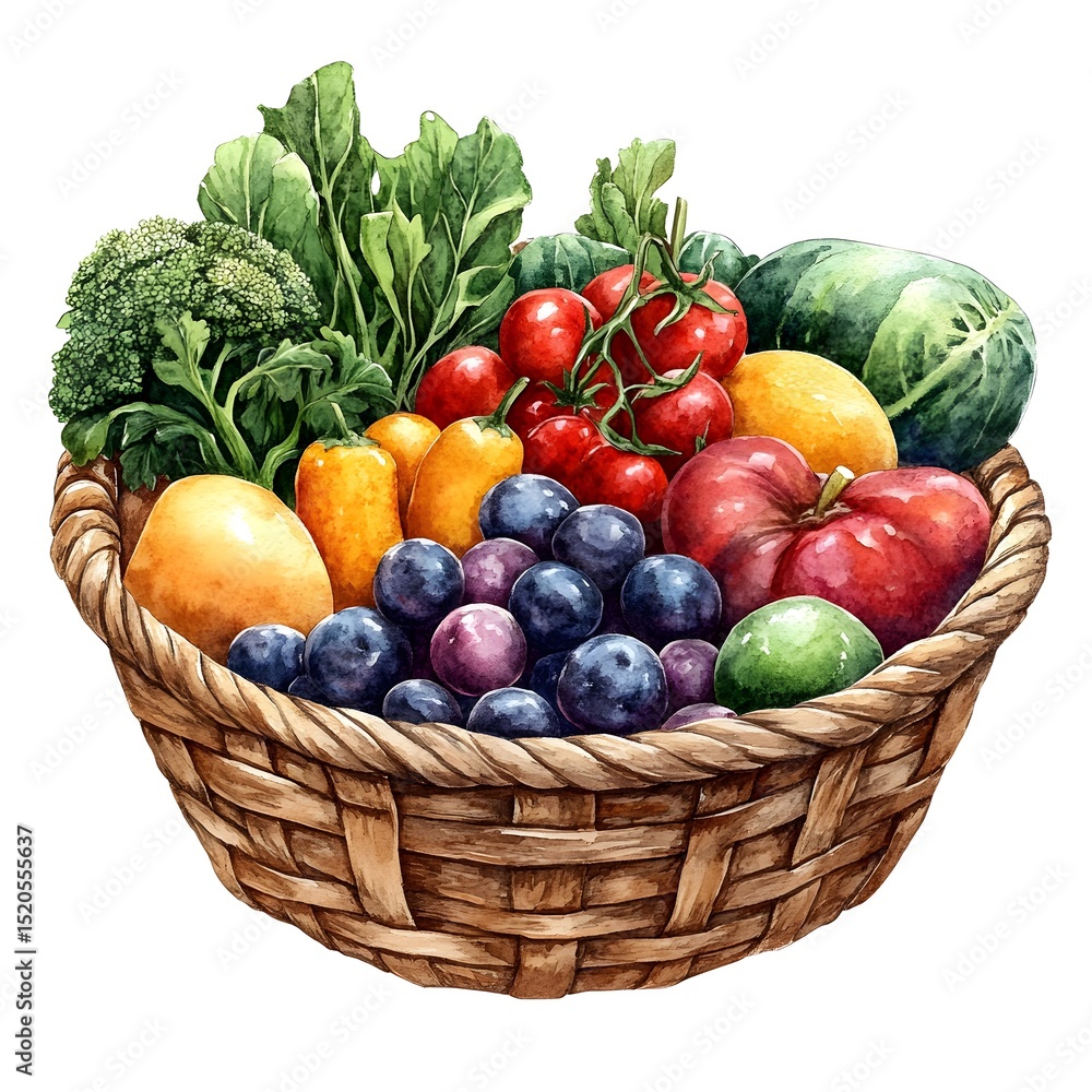 Fresh colorful fruits and vegetables in a basket healthy organic produce Fresh colorful fruits and vegetables in a basket healthy organic produce