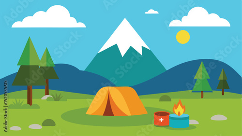 Level Cartoon Flat Camping Ground Outdoors Vector illustration Background