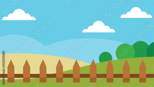 Cartoon Fence Line with Distant Horizon Vector illustration Background