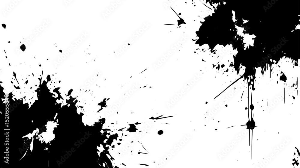 Obraz premium Black Ink Splatter and Drip Texture on White Background for Grunge and Abstract Design