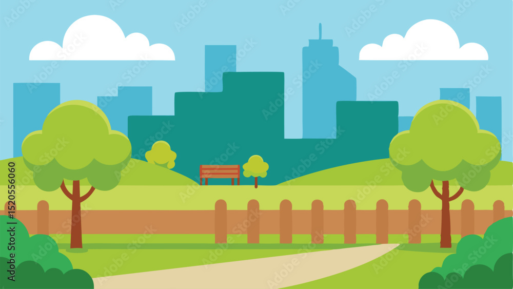Cartoon City Park Boundary Wall with Greenery Vector illustration Background Cartoon City Park Boundary Wall with Greenery Vector illustration Background