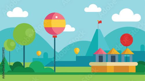 Colorful Cartoon Balloon Park Festive Background Vector illustration Background
