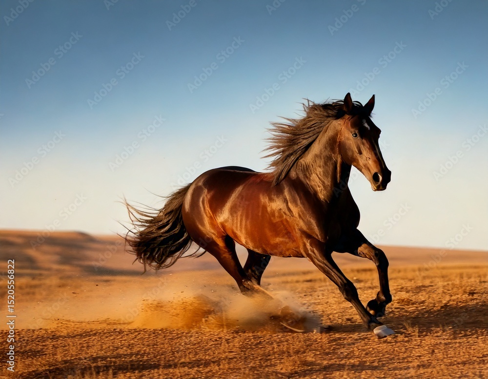 Fototapeta premium The horse gallops across the steppe at great speed