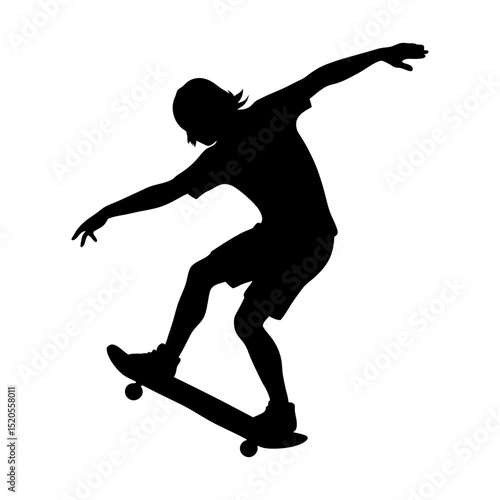 Silhouette of a skateboarder performing a trick in mid air on a board