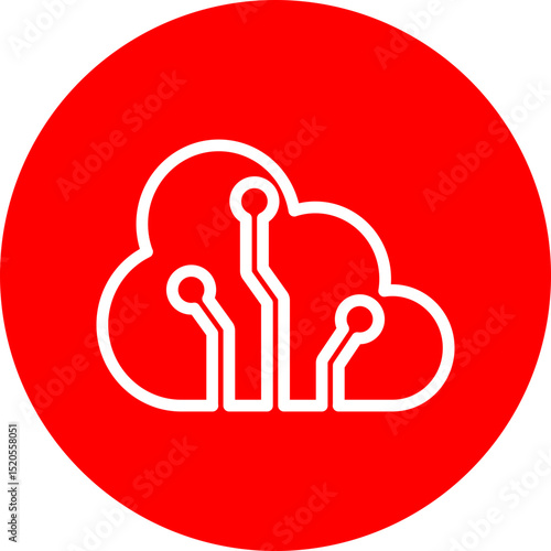 Cloud Computing Vector Line White Circle Red