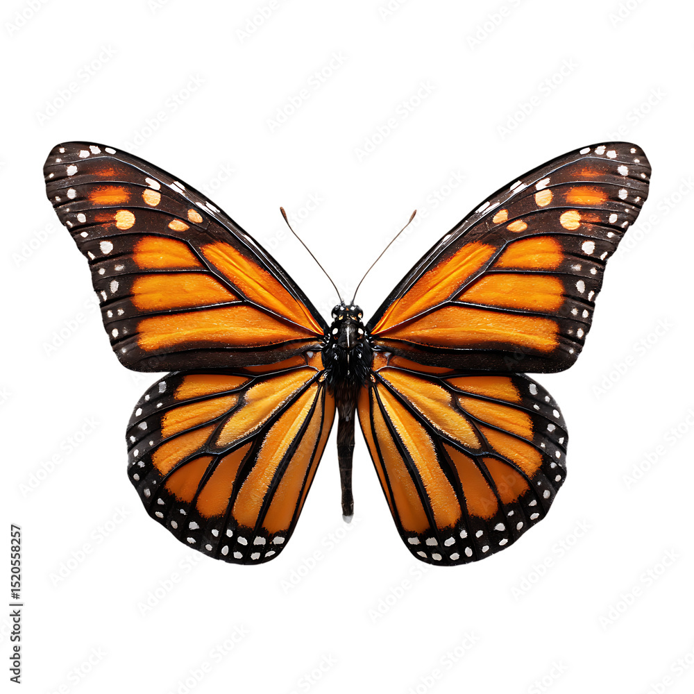 Obraz premium Isolated Orange Monarch Butterfly PNG Transparent Background Artistic Illustration for Decoration and Design
