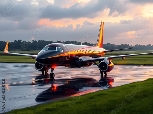 Passenger airplane on run way, Generative AI Illustration.