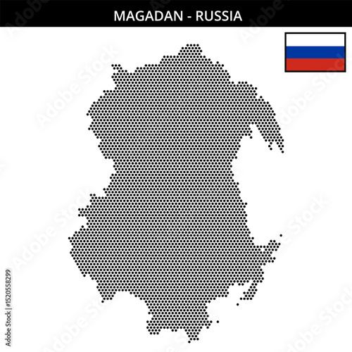 Small hexagonal dotted map of Magadan in Russia