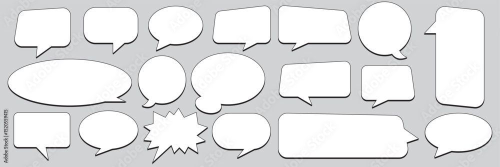Fototapeta premium Set of Colorful blank empty speech bubbles for text, chatting, message box. Speak bubble text, cartoon chatting box, message box. Blank empty speech bubbles. Vector illustration.