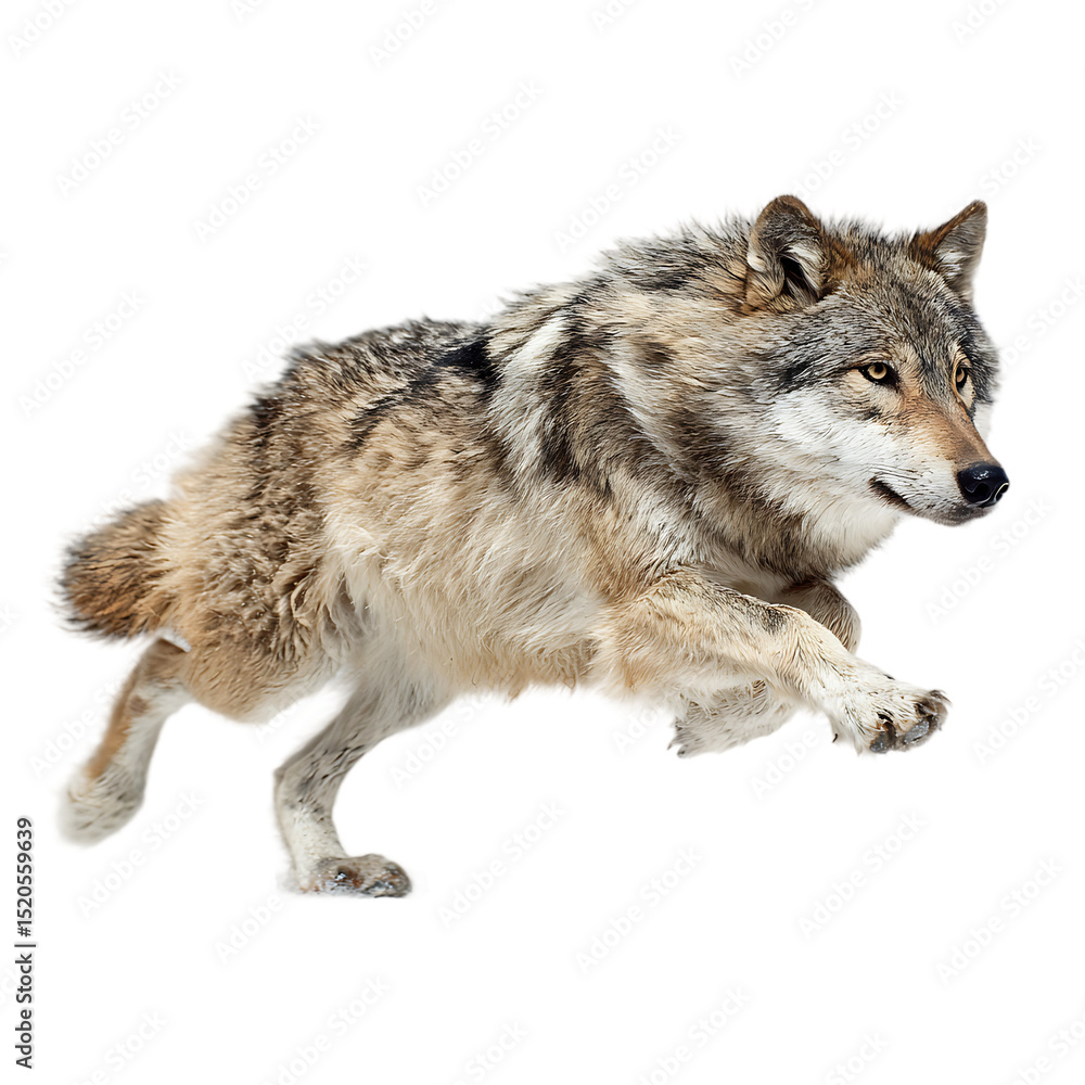 Fototapeta premium Running Wolf with Transparent Background Isolated Animal Illustration for Various Creative Projects
