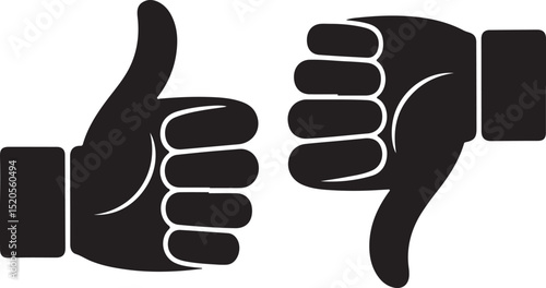 Black and white illustration depicting positive and negative hand gestures for decision making