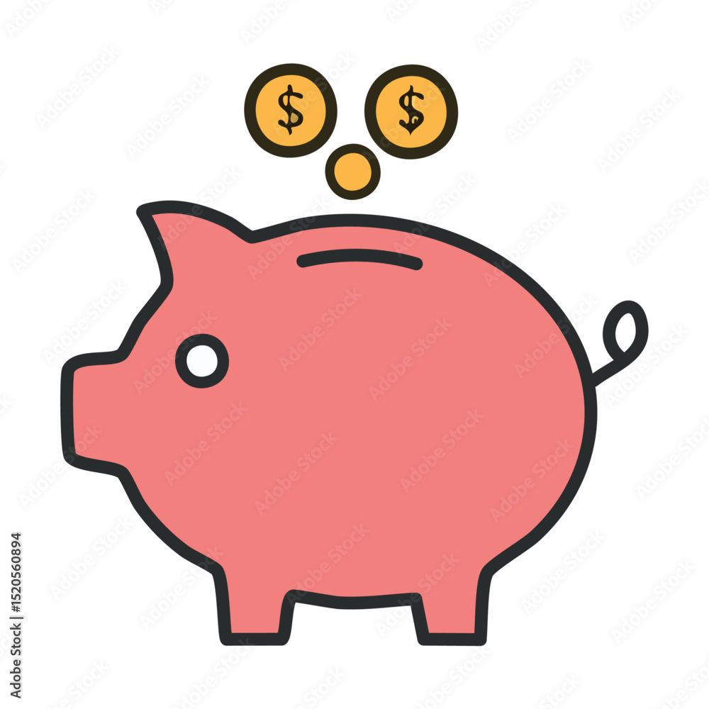 A piggy bank with a few coins and dollar bills scattered around it. A piggy bank with a few coins and dollar bills scattered around it.