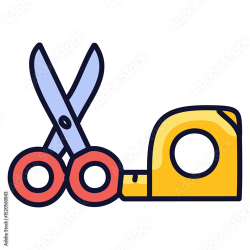 A pair of scissors and a tape dispenser placed side by side. 