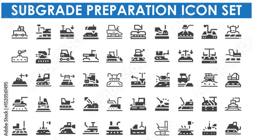 Road Sub-grade Preparation Icon Set. Construction Line Icons Design. 