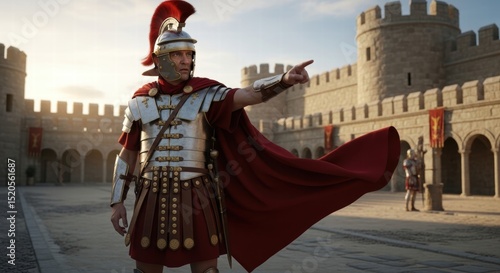 A brave Roman soldier in the typical clothes of a Roman imperial soldier.