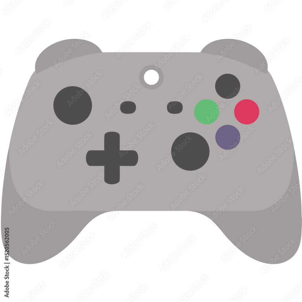 Stylized gray gamepad with colorful buttons and a prominent directional cross Stylized gray gamepad with colorful buttons and a prominent directional cross