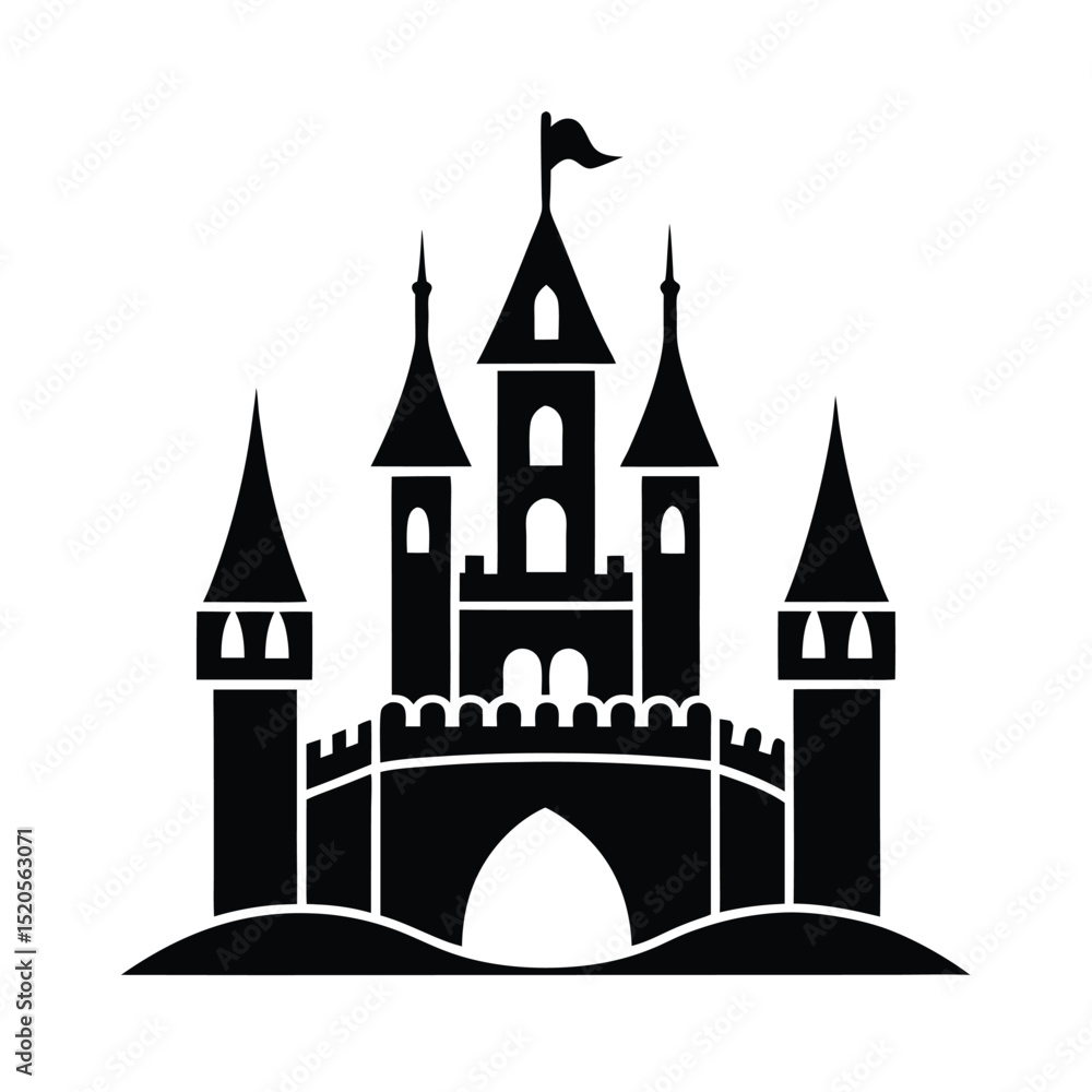 Obraz premium Castle with Towers Fairy Tale Icon Vector Illustration