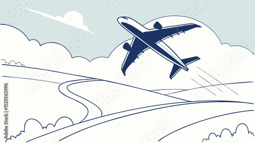 Airplane taking off illustration vector graphic design travel journey vacation trip flight transportation aviation