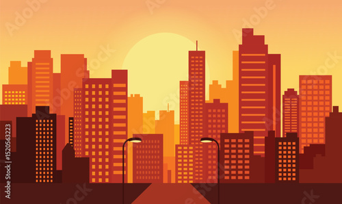 Cityscape in Evening Glow with Buildings Lit Against a Softly Darkening Urban Sky