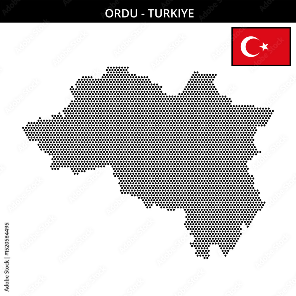 Obraz premium Small hexagonal dotted map of ordu in Turkiye