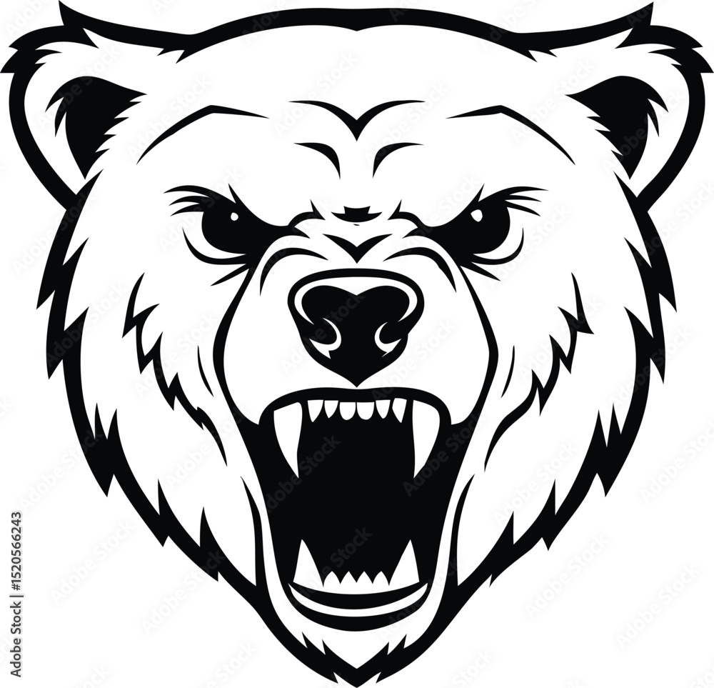 Fototapeta premium Black and White Polar Bear Head Vector for Aggressive Mascot and Logo Design