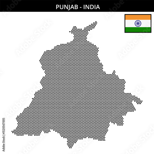 Small hexagonal dotted map of punjab in India