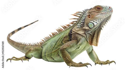 green iguana isolated on transparent background