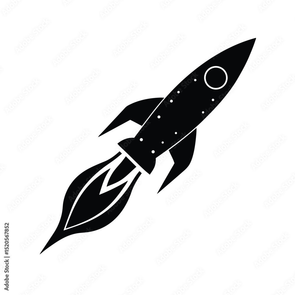 Fototapeta premium Rocket with Flame Trail Space Icon Vector Illustration